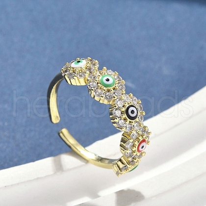 Brass Micro Pave Cubic Zirconia Cuff Rings for Women RJEW-D322-08G-1