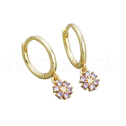 925 Sterling Silver Mirco Pave Cubic Zirconia Flower Hoop Earrings OO2534-9-1