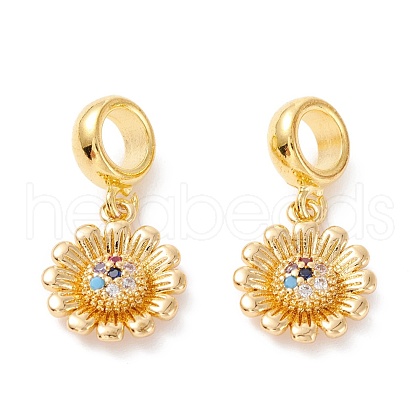 Brass Cubic Zirconia European Dangle Charms KK-B037-04G-02-1