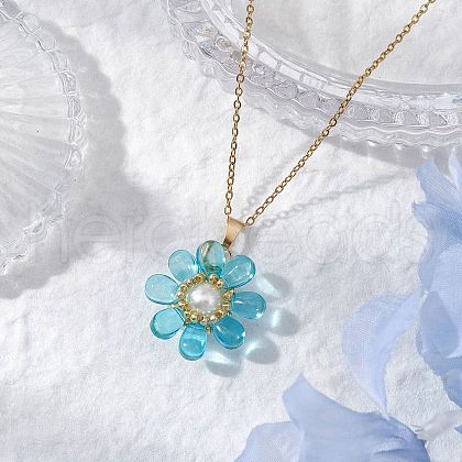 Glass & Glass Pearl Beads Pendants Necklaces for Women NJEW-MZ00106-04-1