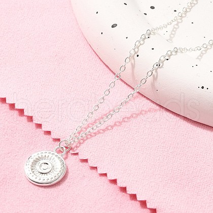 304 Stainless Steel Flat Round Coin Pendant Cable Chain Necklaces for Women STAS-Z108-02S-01-1