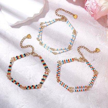 3Pcs Glass Seed Beads Link Bracelets BJEW-MZ00148-1