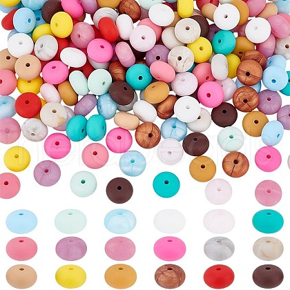 ANATTASOUL 180Pcs 18 Colors Rondelle Food Grade Eco-Friendly Silicone Beads SIL-AN0001-02-1