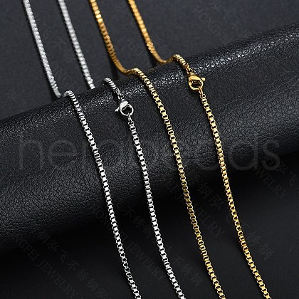 Stainless Steel Box Chain Necklace NJEW-YWC0001-02G-04-1