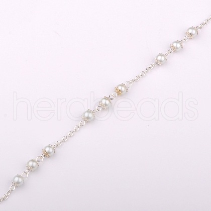 Handmade Round Glass Pearl Beads Chains for Necklaces Bracelets Making X-AJEW-JB00056-01-1