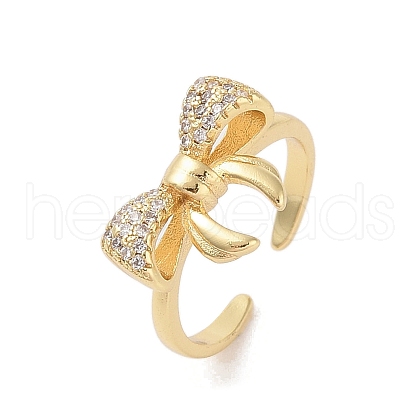 Bowknot Brass Micro Pave Clear Cubic Zirconia Open Cuff Rings RJEW-S417-04G-1
