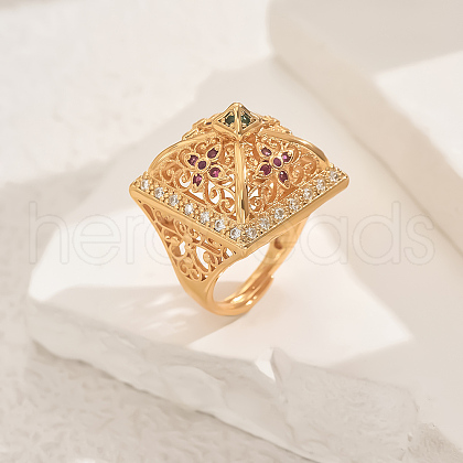 Brass Micro Pave Cubie Zirconia Geometric Hollow Adjustable Finger Rings for Women DH2943-2-1