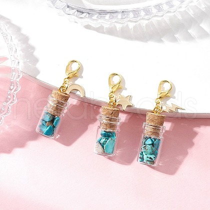 Synthetic Turquoise Chips inside Glass Wishing Bottle Pendant Decoration HJEW-JM03307-02-1