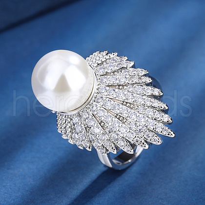 Alloy & Round Imitation Pearl Finger Rings for Women WG40743-04-1