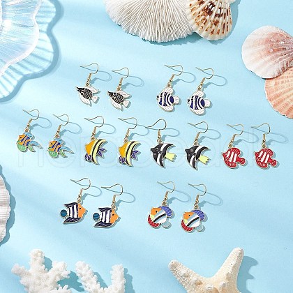 8Pairs Ocean Theme 304 Stainless Steel Dangle Earrings EJEW-JE06390-1