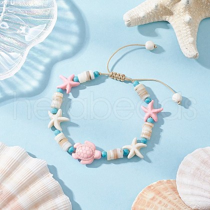 Synthetic Turquoise & Natural Freshwater Shell Beads Braided Bead Bracelets for Women BJEW-JB12022-1