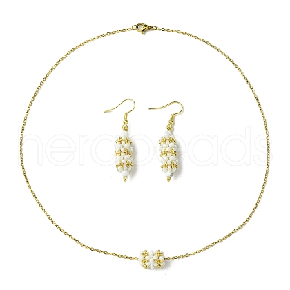 Column Glass Seed & Natural Howlite Leverback Earrings & Pendant Necklaces Sets SJEW-MZ00003-03-1
