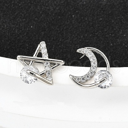 Brass Micro Pave Clear Cubic Zirconia Stud Earrings EJEW-M103-01P-1