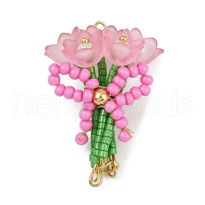 Handmade Glass Beaded Flower with Bowknot Pendants PALLOY-MZ00753-04-1