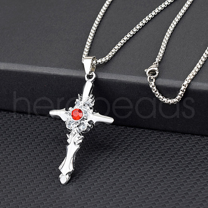 Cross Alloy Rhinestone Pendant Necklaces for Men FS-WG275E1-01-1