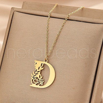 304 Stainless Steel Flower Initial Pendant Necklaces WGE911E-04-1