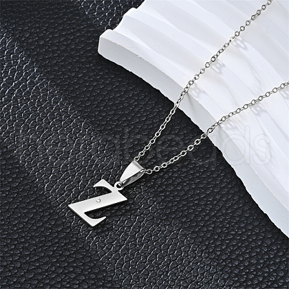 201 Stainless Steel Crystal Rhinestone Initial Pendant Necklaces FS-WG28760-20-1