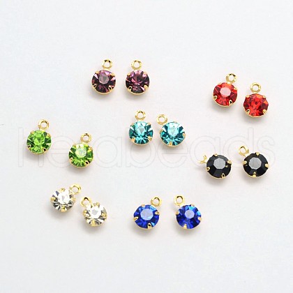 Flat Round Golden Tone Brass Micro Pave Cubic Zirconia Charms ZIRC-F017B-11-1