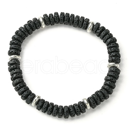 Natural Dyed Lava Rock Flat Round Beaded Stretch Bracelets for Men BJEW-JB09714-02-1