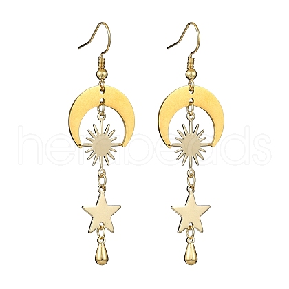 Brass Star & Moon & Sun Dangle Earrings for Women EJEW-TA00366-1