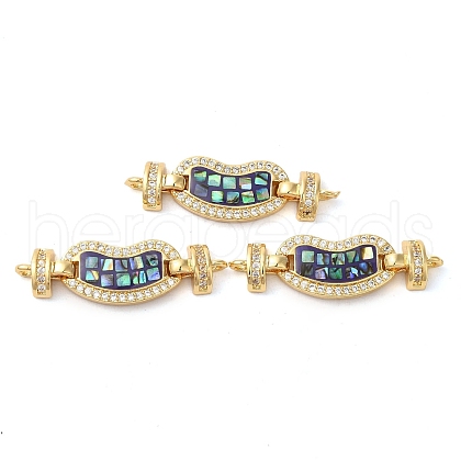 Rack Plating Brass Micro Pave Clear Cubic Zirconia Heart Connector Charms KK-K385-99G-03-1