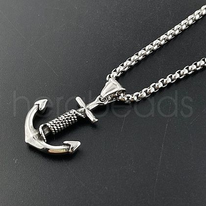 Retro Rock Punk Men's Anchor Stainless Steel Pendant Necklaces DV9777-1