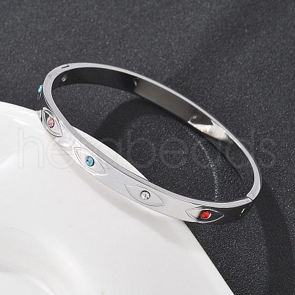 Eye 304 Stainless Steel Rhinestone Bangles for Women BJEW-Z092-09P-1