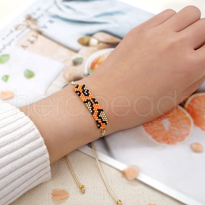 Friendship Leopard Print Loom Pattern Miyuki Seed Beads Bracelets for Women BJEW-C011-42A-1