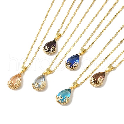 Brass Glass Pendants Necklaces NJEW-K269-09G-1