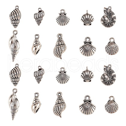 100Pcs 10 Styles Tibetan Style Alloy Whelk/Conch Shell Pendants TIBEP-CJ0001-61-1
