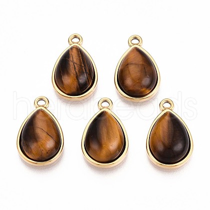Natural Tiger Eye Teardrop Pendants STAS-N109-210B-G-1