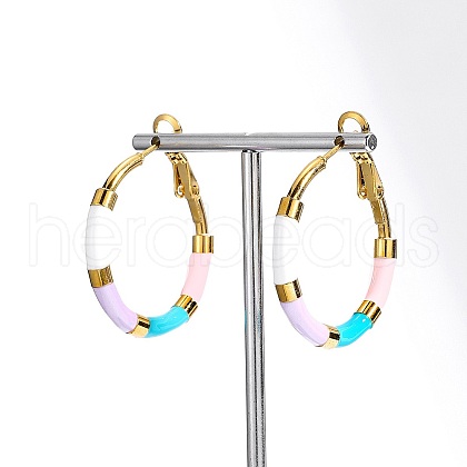Golden 304 Stainless Steel Hoop Earrings with Enamel SQ2543-1-1