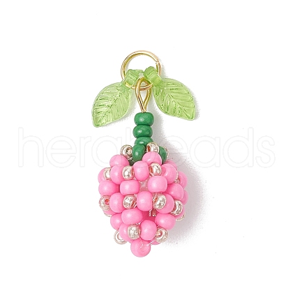 Glass Seed Beaded Flower Bud Pendants PALLOY-MZ00759-05-1