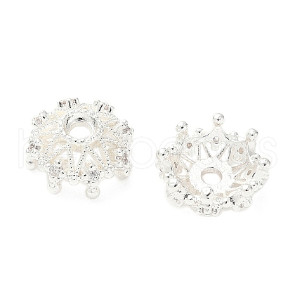 Flower Brass Micro Pave Clear Cubic Zirconia Bead Caps KK-A254-01A-S-1