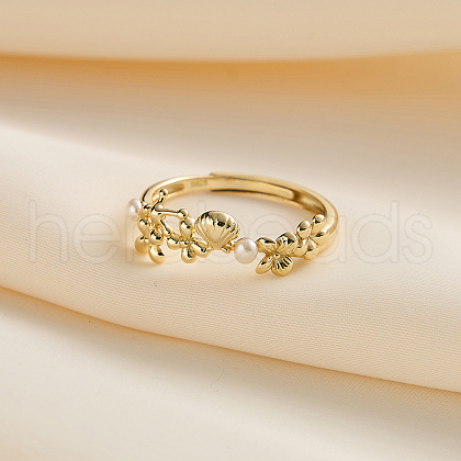 925 Sterling Silver with Natural Freshwater Beads adjustable Finger Ring for Women RJEW-M073-02G-1