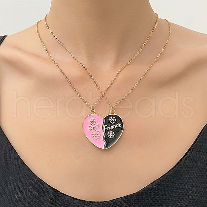 2Pcs Fashionable Alloy Enamel BFF Heart Pendant Necklaces for Women FS-WGCCF5D-01-1