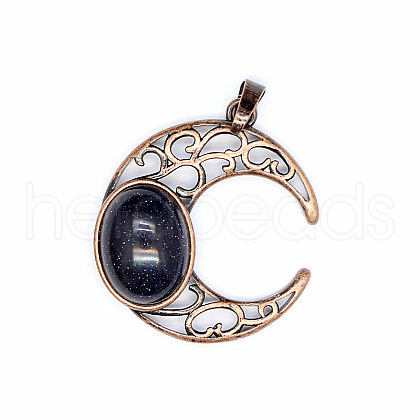Retro Hollow Synthetic Blue Goldstone Pendants PW-WGE1A4B-21-1