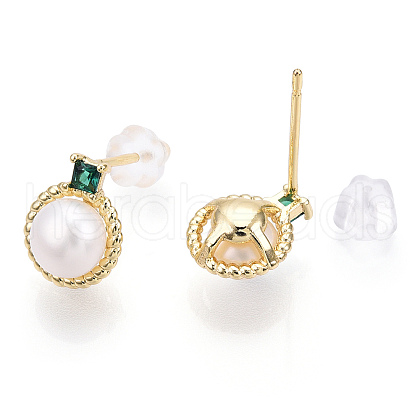 Mother's Day Jewellery Natural Pearl Stud Earrings with Cubic Zirconia PEAR-N020-05F-1