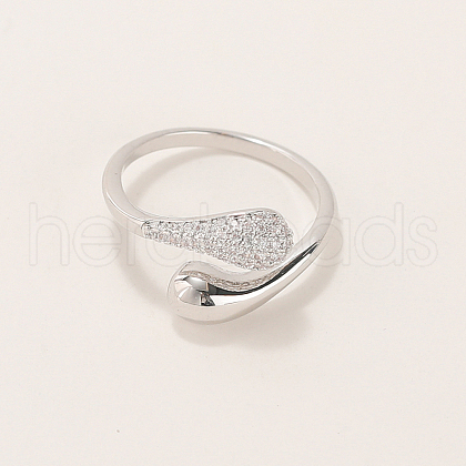 Elegant Teardrop Brass Micro Pave Clear Cubic Zirconia Cuff Ring for Daily Holiday Jewelry Accessory FF4860-2-1
