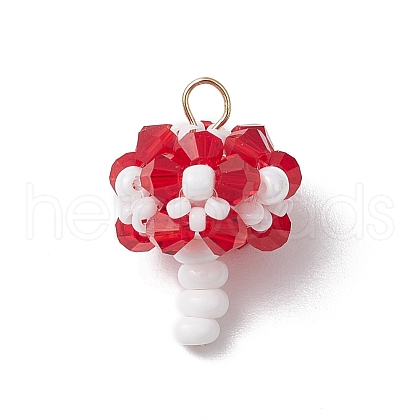 Handmade Glass Seed Beaded Mushroom Pendants PALLOY-MZ00621-01-1