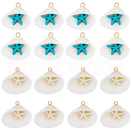 SUNNYCLUE 32Pcs 2 Colors Summer Beach Natural Shell Pendants FIND-SC0012-35-1