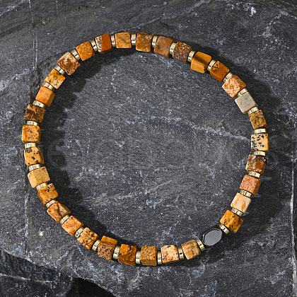Natural Picture Jasper Beads Stretch Bracelets for Men YL1268-1
