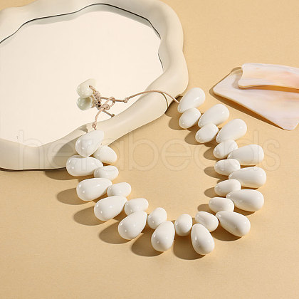 Resin Teardrop Beaded Necklaces for Women FS-WGB04AC-01-1