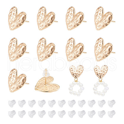 BENECREAT 10Pcs Heart Brass Stud Earring Findings EJEW-BC0001-14-1