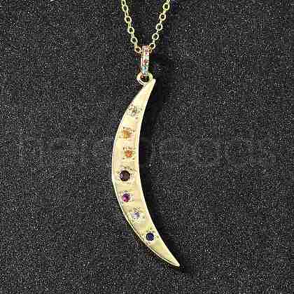 Brass Micro Pave Colorful Cubic Zirconia Moon Pendant Necklaces for Women NJEW-D311-02A-G-1