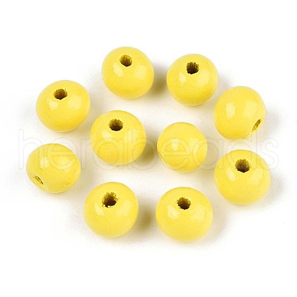 Spray Painted Round Natural Schima Wood Beads WOOD-A018-8mm-04-1