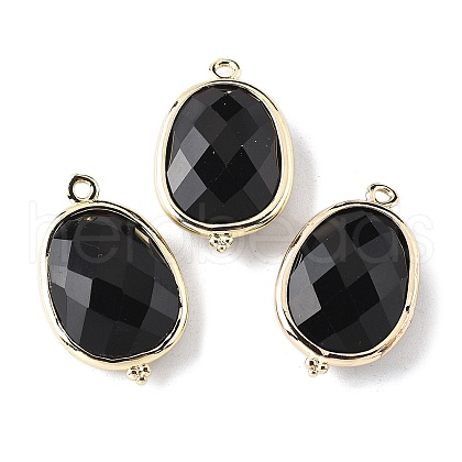 Natural Obsidian Faceted Oval Connector Charms G-H323-02G-06-1