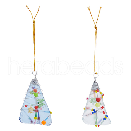 SUPERFINDINGS 2Pcs 2 Colors Glass Ocean Christmas Tree Hanging Ornament HJEW-FH0001-67-1