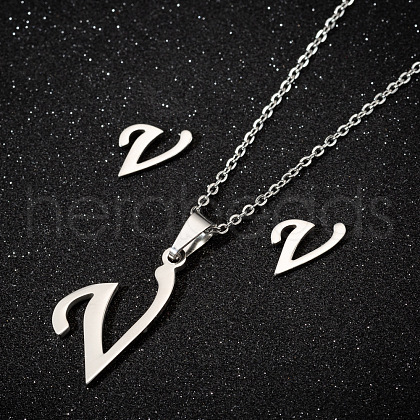 201 Stainless Steel Pendant Necklaces & Stud Earrings Sets WG00841-37-1