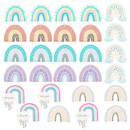 Olycraft 28Pcs 7 Styles Printed Transparent & Opaque Resin Pendants RESI-OC0001-64-1